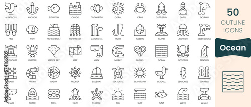 Set of ocean icons. Thin linear style icons Pack. Vector Illustration