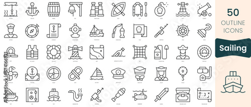 Set of sailing icons. Thin linear style icons Pack. Vector Illustration