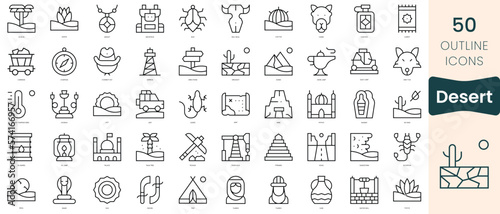 Set of desert icons. Thin linear style icons Pack. Vector Illustration