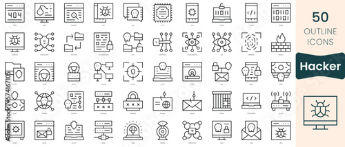 Set of hacker icons. Thin linear style icons Pack. Vector Illustration