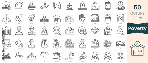 Set of poverty icons. Thin linear style icons Pack. Vector Illustration