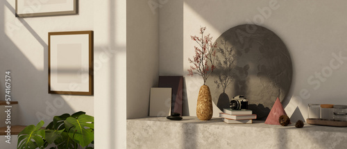 Canvastavla Modern and minimal home console with decor in living room interior design
