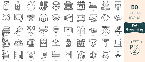 Set of pet grooming icons. Thin linear style icons Pack. Vector Illustration