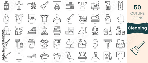 Set of cleaning icons. Thin linear style icons Pack. Vector Illustration