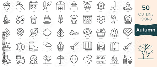 Set of autumn icons. Thin linear style icons Pack. Vector Illustration