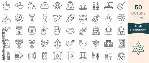 Set of rosh hashanah icons. Thin linear style icons Pack. Vector Illustration