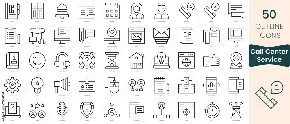 Set of call center service icons. Thin linear style icons Pack. Vector Illustration Set of call center service icons. Thin linear style icons Pack. Vector Illustration