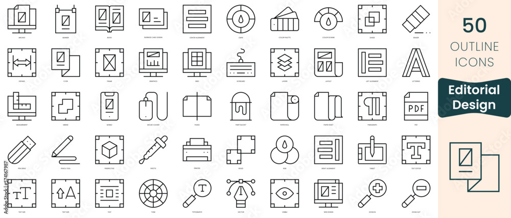 Set of editorial design icons. Thin linear style icons Pack. Vector Illustration