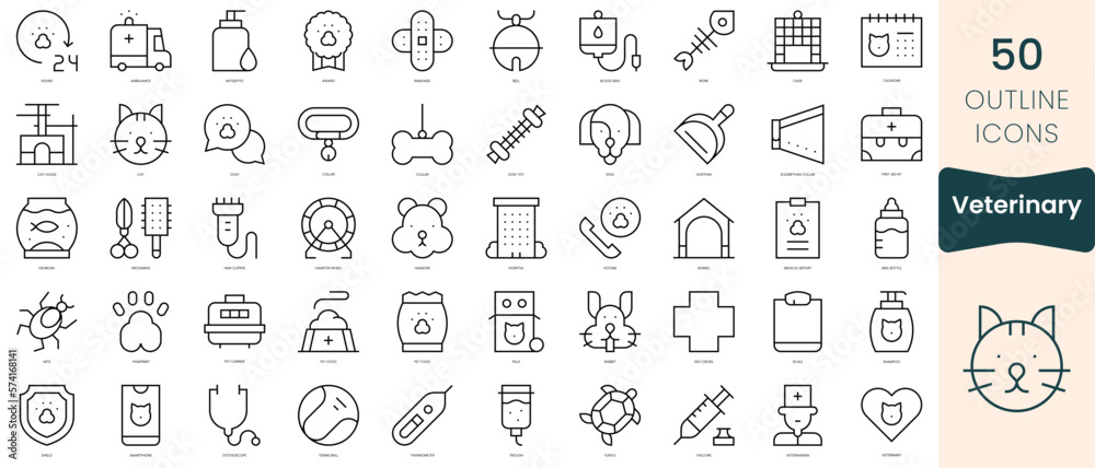 Set of veterinary icons. Thin linear style icons Pack. Vector Illustration