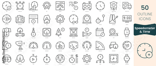 Set of speedometer and time icons. Thin linear style icons Pack. Vector Illustration