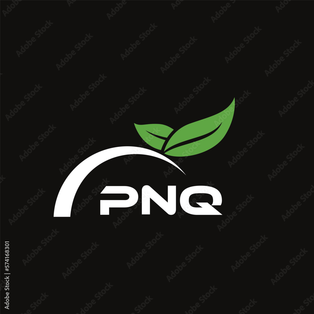 Fototapeta premium PNQ letter nature logo design on black background. PNQ creative initials letter leaf logo concept. PNQ letter design.