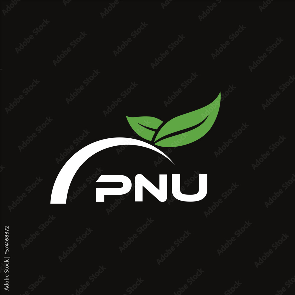 Fototapeta premium PNU letter nature logo design on black background. PNU creative initials letter leaf logo concept. PNU letter design.