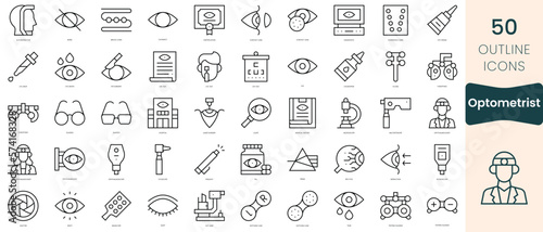 Set of optometrist icons. Thin linear style icons Pack. Vector Illustration