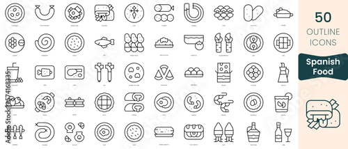Set of spanish food icons. Thin linear style icons Pack. Vector Illustration