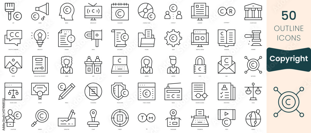 Set of copyright icons. Thin linear style icons Pack. Vector Illustration