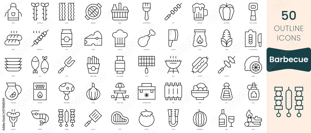 Set of barbecue icons. Thin linear style icons Pack. Vector Illustration - obrazy, fototapety, plakaty 