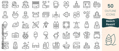 Set of beach resort icons. Thin linear style icons Pack. Vector Illustration