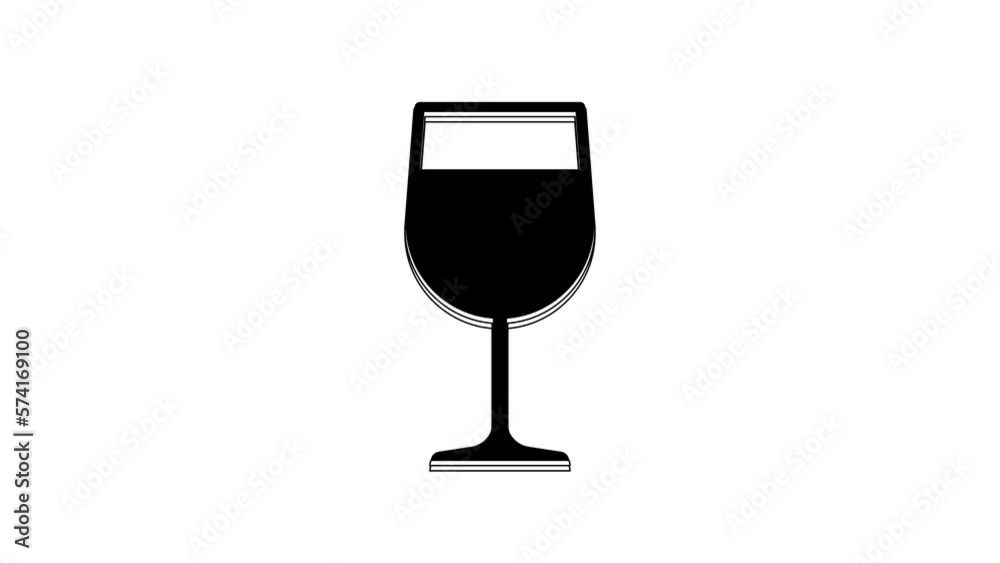 Black Wine glass icon isolated on white background. Wineglass icon. Goblet symbol. Glassware sign. 4K Video motion graphic animation