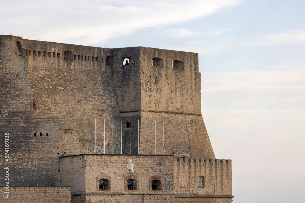 Castel dell'Ovo, medieval castle located on a tiny island off the coast of Naples, Italy