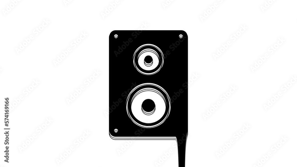 Black Stereo speaker icon isolated on white background. Sound system speakers. Music icon. Musical column speaker bass equipment. 4K Video motion graphic animation Black Stereo speaker icon isolated on white background. Sound system speakers. Music icon. Musical column speaker bass equipment. 4K Video motion graphic animation