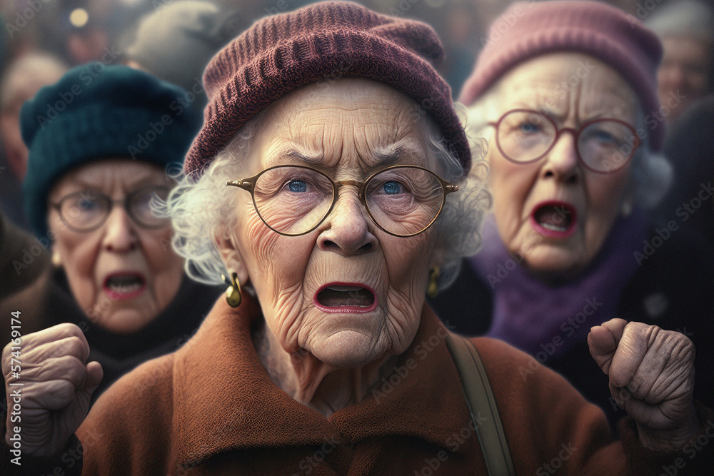Portrait Three Senior Ladies Demand Change, generative AI Portrait Three Senior Ladies Demand Change, generative AI