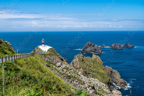 Lighthouse Faro de Cabo Ortegal along the road to San Andres de Teixido, A Coruna Province, Galicia, Spain photo