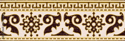 Seamless border, banner. Ethnic background on the theme of Turkic art, vector design.