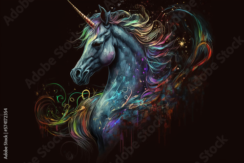 Wonderful painting a colorful Unicorn, Generative AI, wallposter, artistic painting