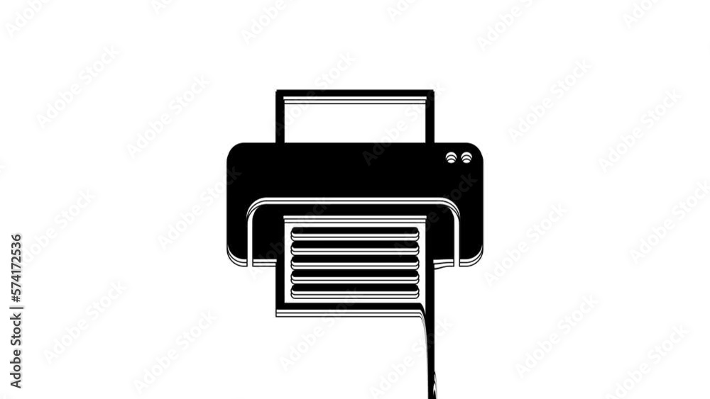 Black Printer icon isolated on white background. 4K Video motion graphic animation Black Printer icon isolated on white background. 4K Video motion graphic animation