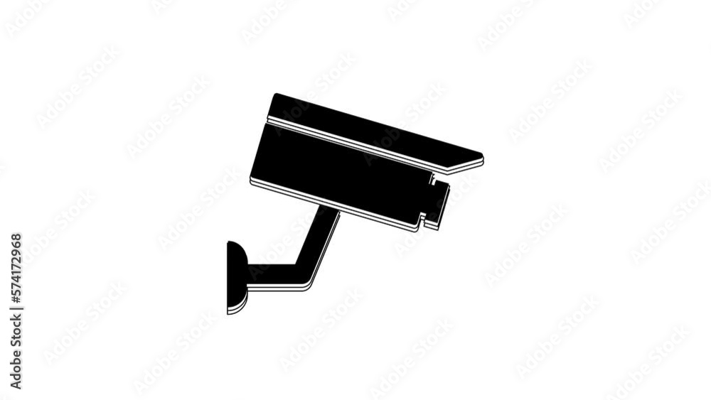 Black Security camera icon isolated on white background. 4K Video motion graphic animation