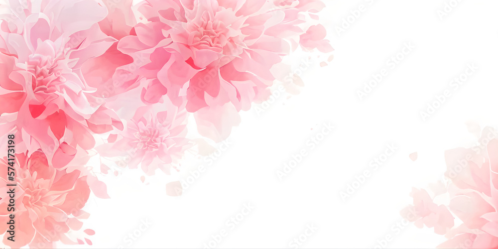 Obraz premium pink flowers on white background, illustration, Generative, AI