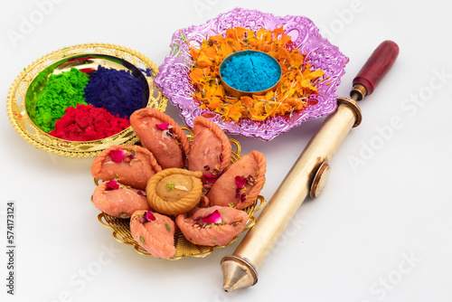 Rose Gujia Also Called Gulab Gujiya, Pirukiya, Pirukia, Pedakiya, Karanji, Basundi Or Gughra Stuffed With Mawa, Khoya, Chasni, Mava - Indian Sweet Dumpling For Deepawali, Teez, Holi, Diwali, Teej