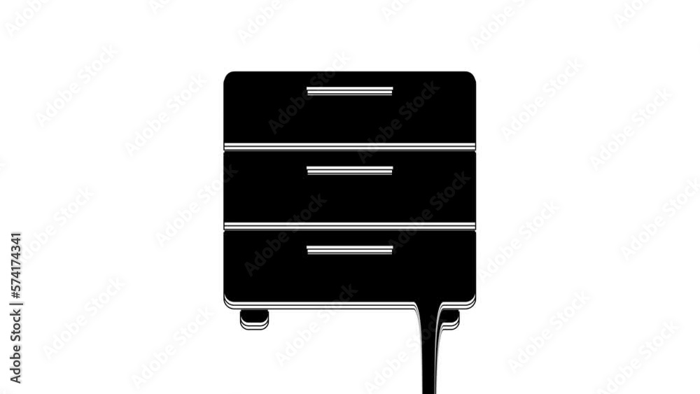 Black Furniture nightstand icon isolated on white background. 4K Video motion graphic animation Black Furniture nightstand icon isolated on white background. 4K Video motion graphic animation