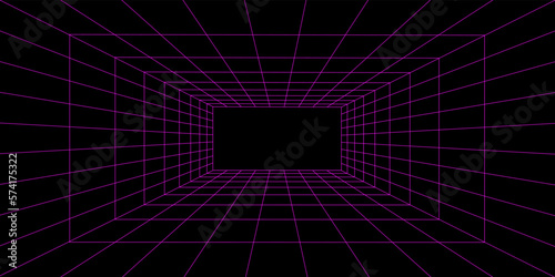 Symmetry wireframe tunnel for retro futuristic background