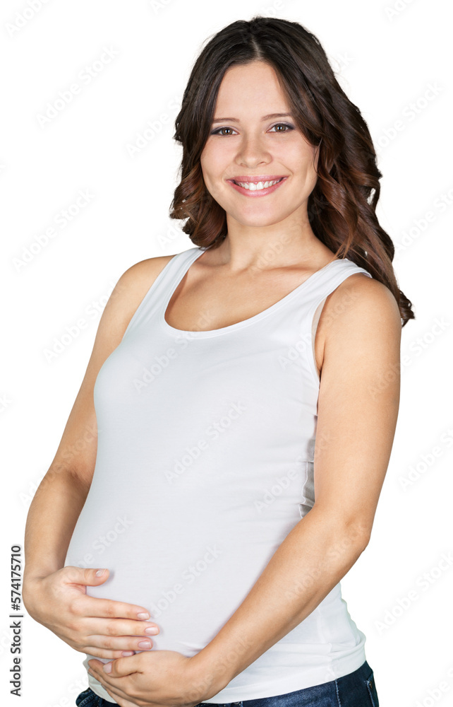 Beautiful pregnant woman holds her belly Beautiful pregnant woman holds her belly
