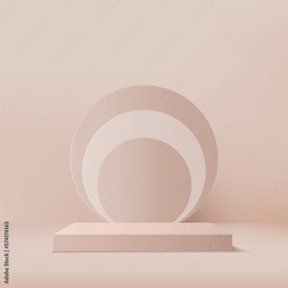 Fototapeta premium 3d cream color podium and minimal cream color wall scene. 3d podium minimal abstract background. Pastel color abstract room design. Vector