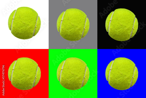Yellow tennis ball with stripes isolated on RGB colors © yuakimov