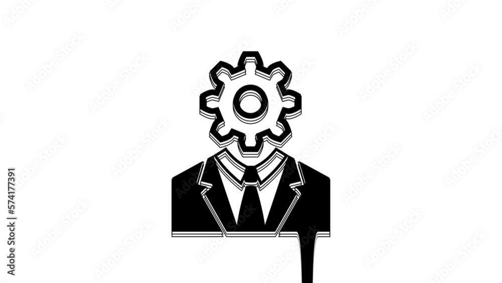 Black Human head with gear inside icon isolated on white background ...