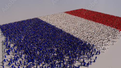 Aerial view of a Crowd of People, gathering to form the Flag of France. French Banner on White Background. photo