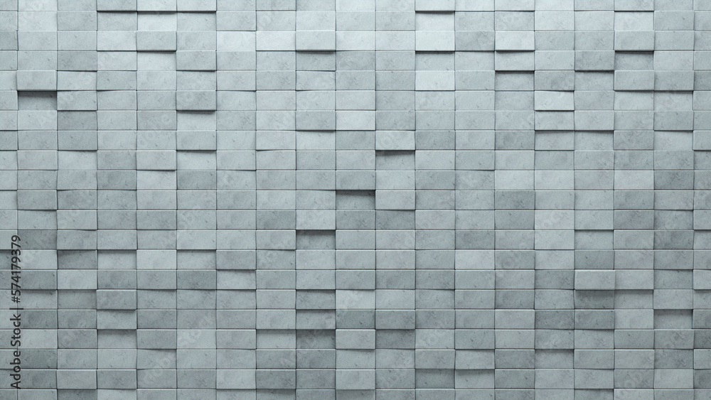 Semigloss, Concrete Mosaic Tiles arranged in the shape of a wall. Futuristic, 3D, Blocks stacked to create a Rectangular block background. 3D Render Semigloss, Concrete Mosaic Tiles arranged in the shape of a wall. Futuristic, 3D, Blocks stacked to create a Rectangular block background. 3D Render