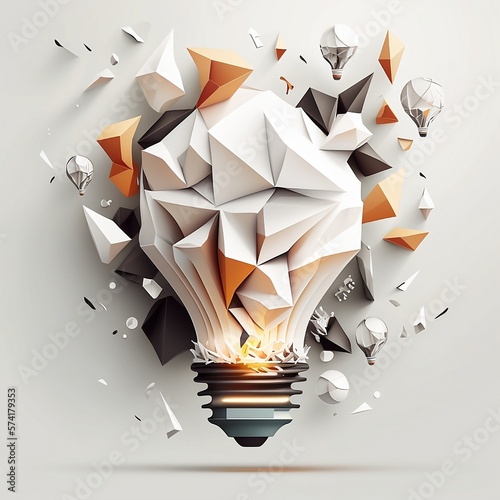 illustration of a paper  bulb with ideas exploding on white background