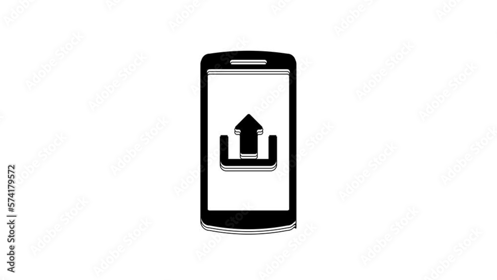 Black Smartphone with upload icon isolated on white background. 4K Video motion graphic animation Black Smartphone with upload icon isolated on white background. 4K Video motion graphic animation