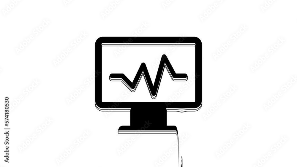 Black Computer monitor with cardiogram icon isolated on white background. Monitoring icon. ECG monitor with heart beat hand drawn. 4K Video motion graphic animation Black Computer monitor with cardiogram icon isolated on white background. Monitoring icon. ECG monitor with heart beat hand drawn. 4K Video motion graphic animation