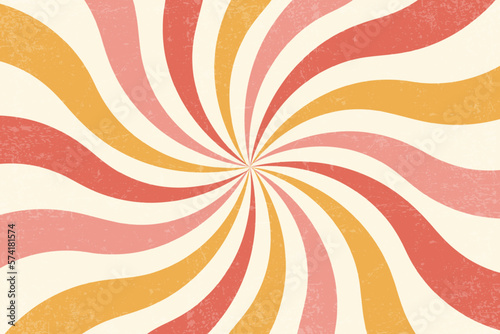 Retro sun burst vintage background. Swirl wallpaper with grunge. Spiral rays circus illustration for banner, poster, frame and backdrop. Vector twisted design