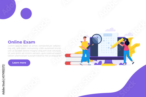 Online exam or testing, E-lerning,  Internet Quiz, Online education, test answer sheet concept. Vector illustration.