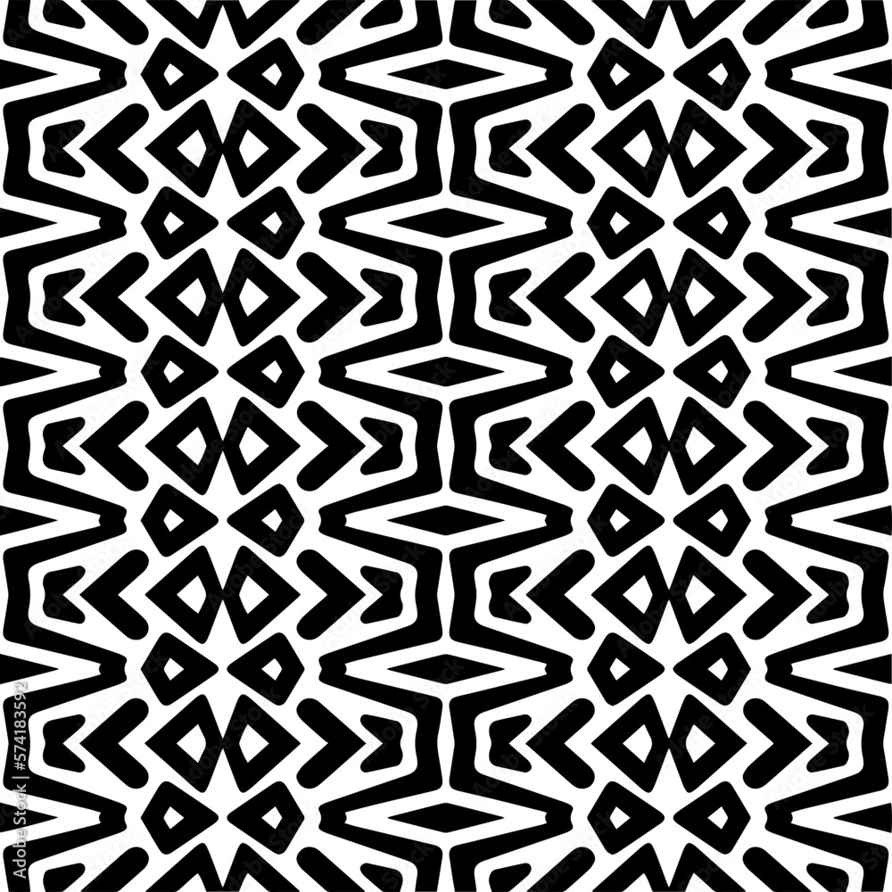 Vector geometric seamless pattern. Minimal ornamental background with abstract shapes. Black and white texture. Simple abstract ornament background. Dark repeat design for decor, fabric, cloth.