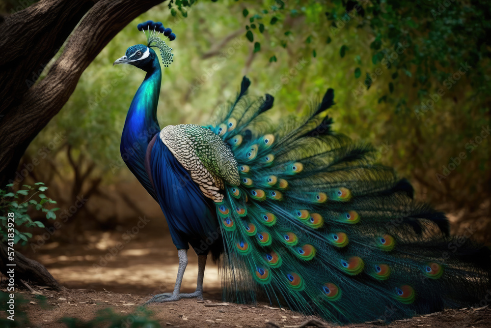 Obraz premium Indian peafowl or blue peafowl a kind of peacock in the pheasant and quail family Found in India, Pakistan, Nepal, Bangladesh, Bhutan and Sri Lanka .