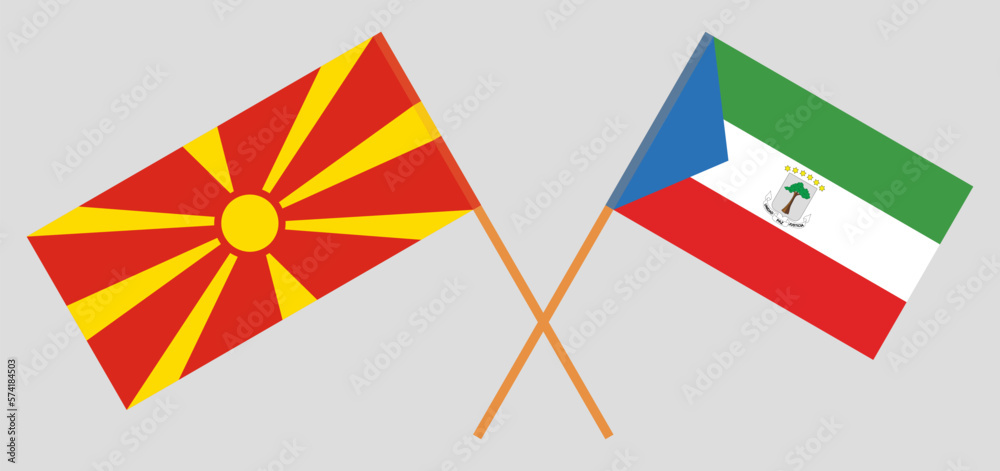 Crossed flags of North Macedonia and Equatorial Guinea. Official colors. Correct proportion