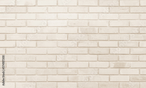 Cream and white brick wall texture background. Brickwork and stonework flooring backdrop interior design home style vintage old pattern clean with concrete uneven color beige bricks stack decoration.