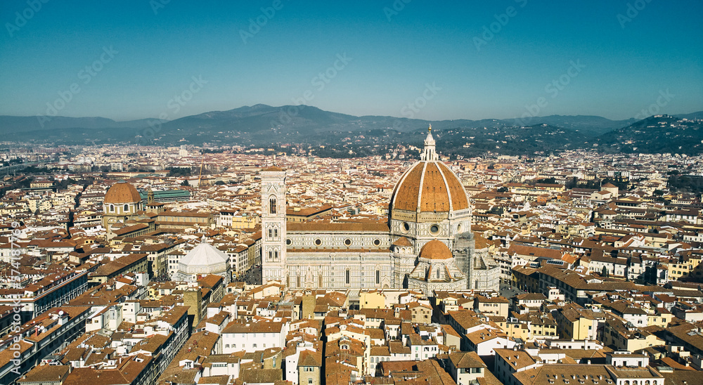 Aerial view of Santa Maria del Fiore Cathedral in Florence, Italy